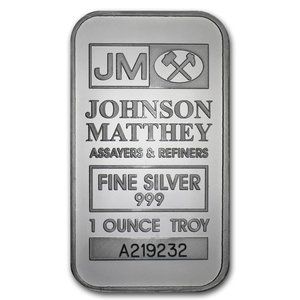 Uncirculated 1 oz Silver Bar - Johnson Matthey 4 consecutive numbers